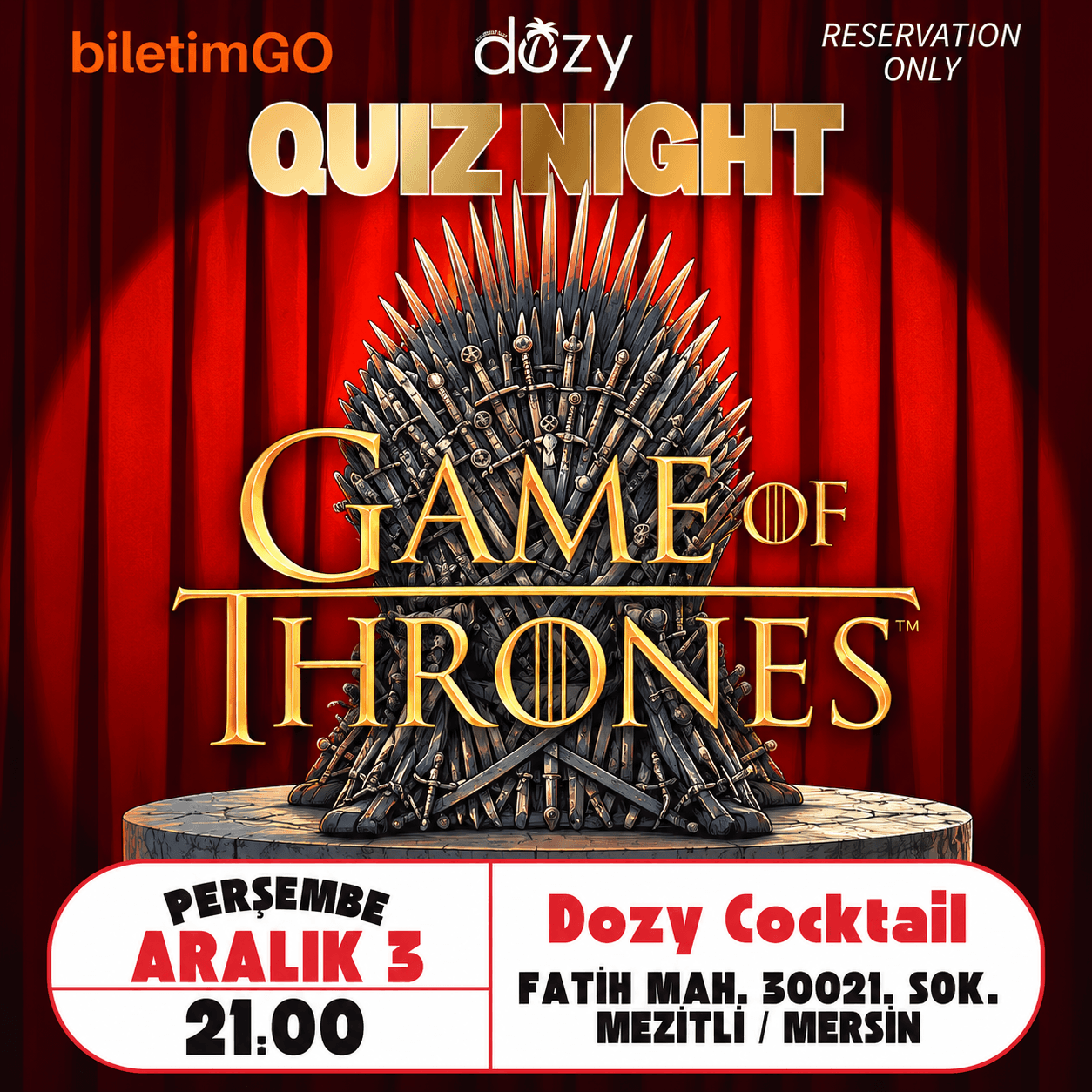 Dozy Cocktail Game of Thrones Quiz Night