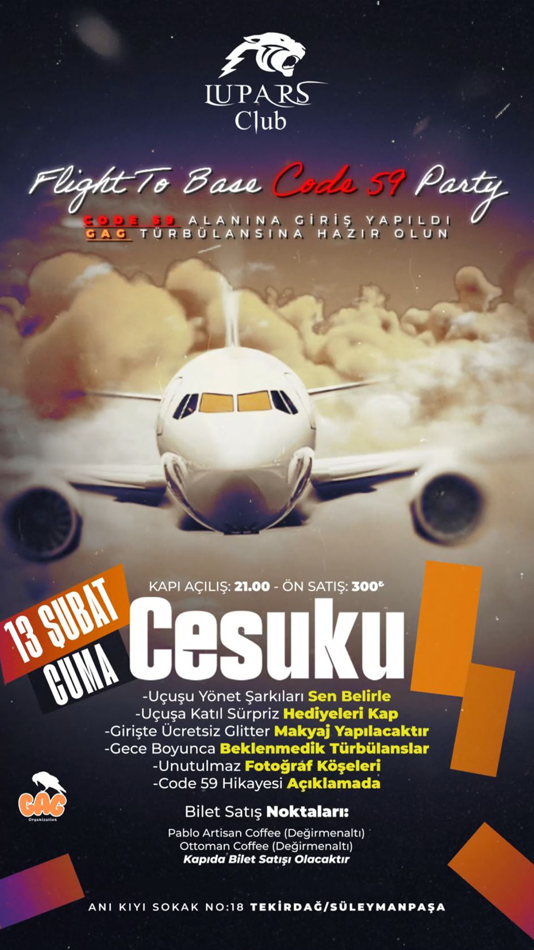 Flight to base code 59 PARTY