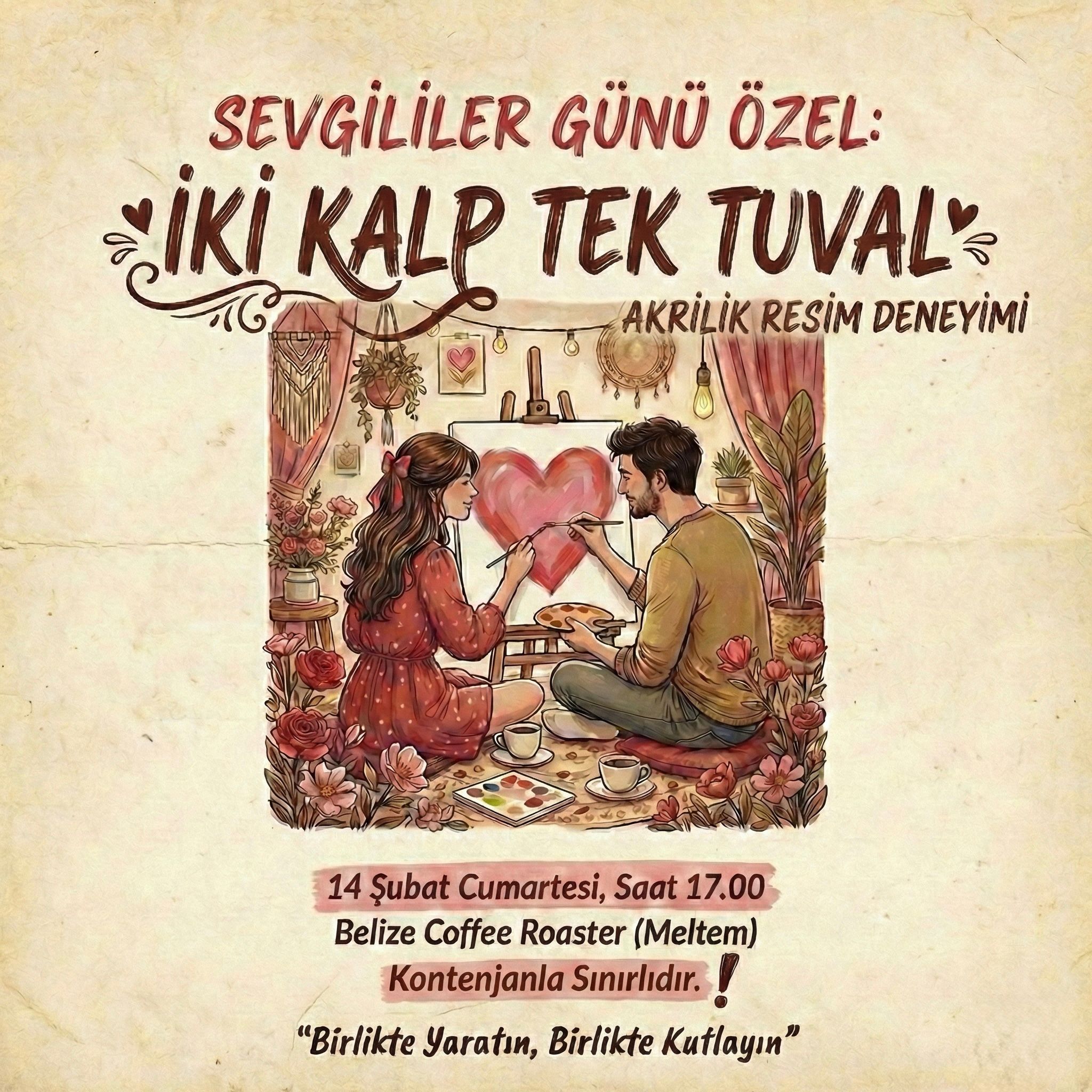 İKİ KALP TEK TUVAL AKRİLİK RESİM DENEYİMİ