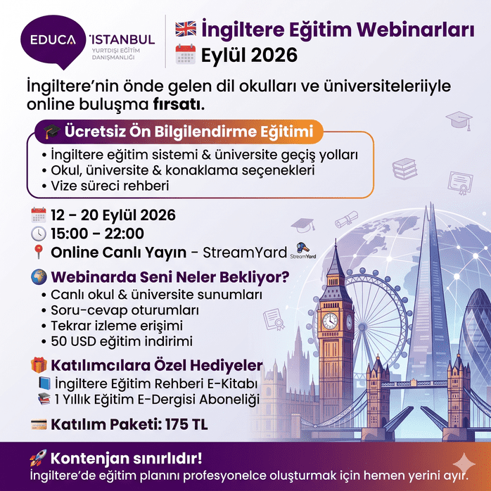 İngiltere’de Eğitim Webinarları Eylül 2026