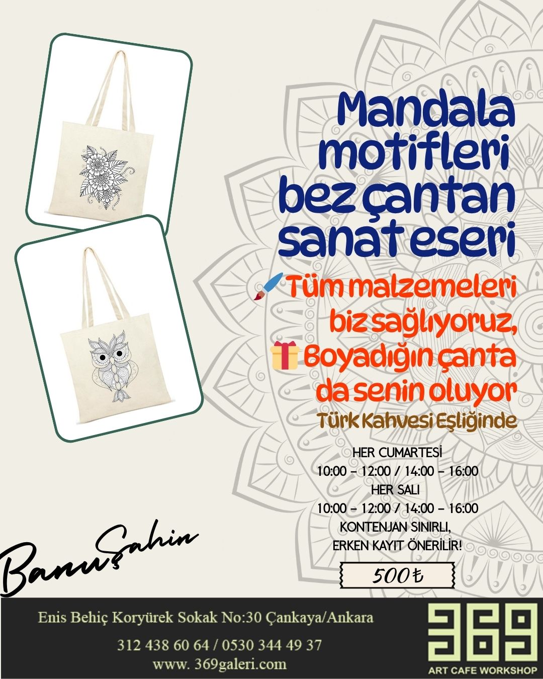 Mandala Motifleri İle Bez Çantan Sanat Eseri