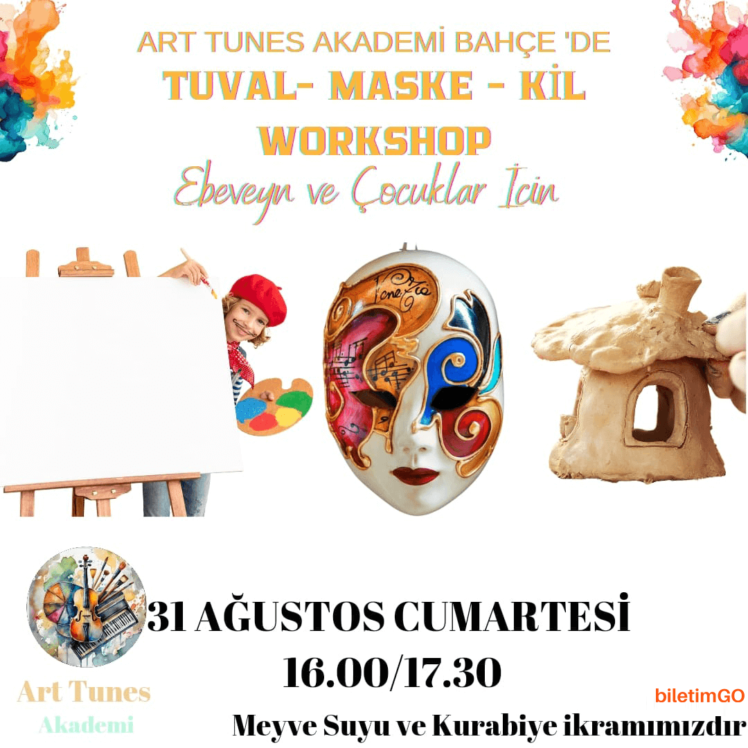 Meyve Suyu ve Kurabiye Eşliğinde Tuval - Maske - Kil Workshop