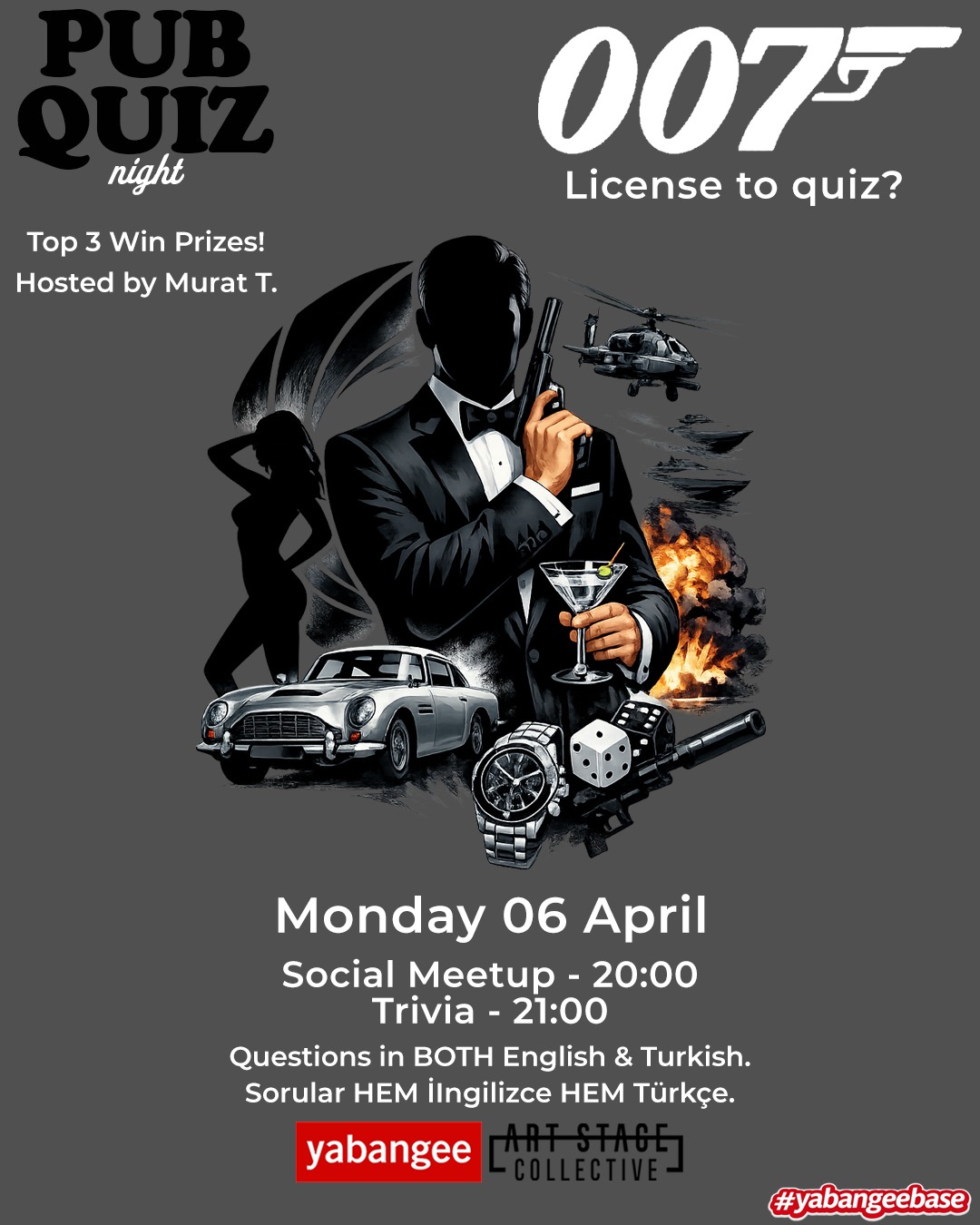 Pub Quiz Night on James Bond (007): Questions in English & Turkish
