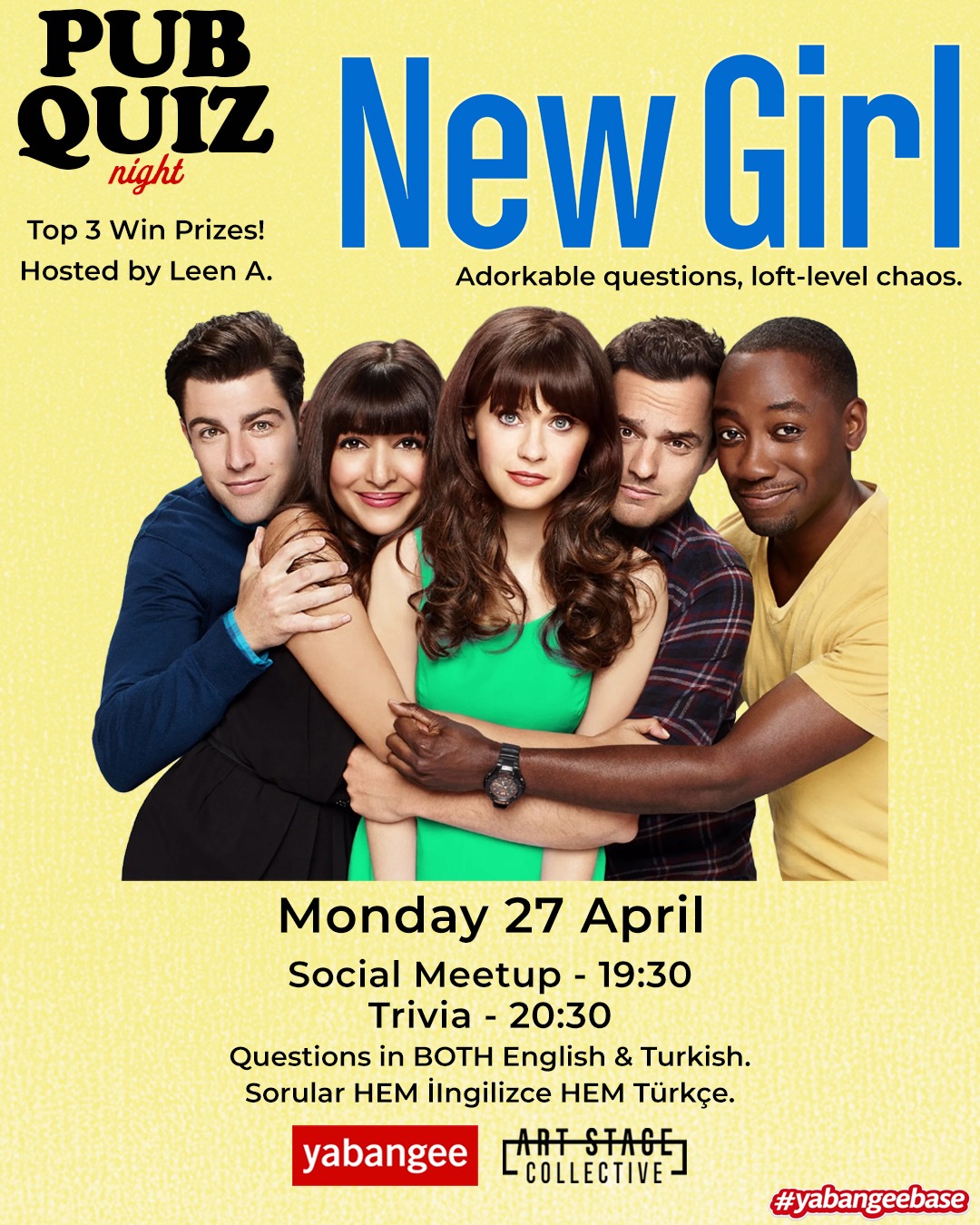 Pub Quiz Night on New Girl (TV Series): Questions in English & Turkish
