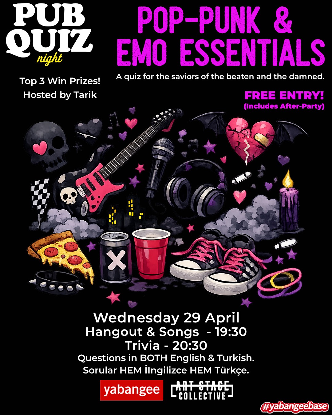 Pub Quiz Night on Pop-Punk & Emo Essentials: Questions in English & Turkish