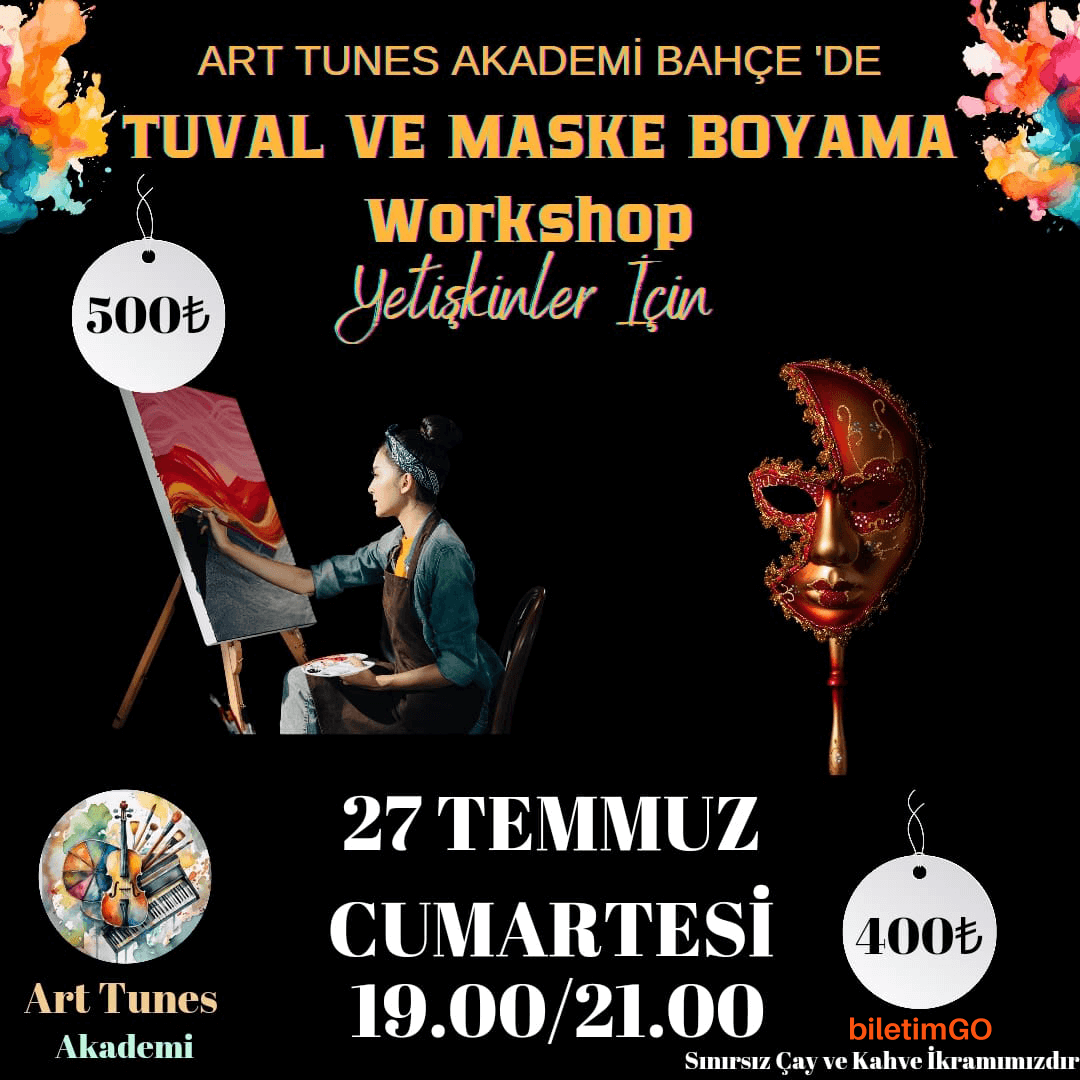 Sınırsız Çay ve Kahve Eşliğinde Tuval ve Maske Boyama Workshop