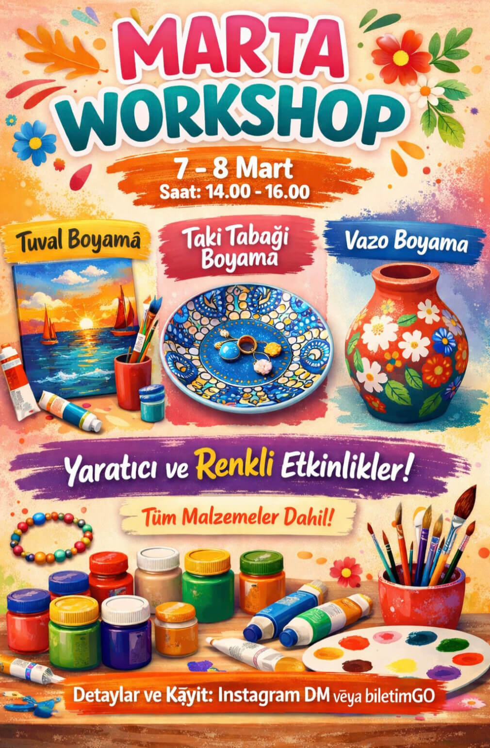 7 Mart Tuval & Seramik Vazo & Takı Tabağı Boyama