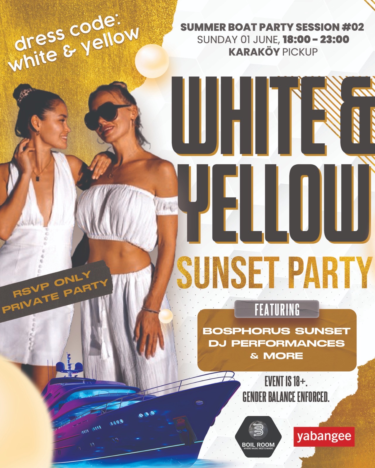 White & Yellow Sunset Boat Party